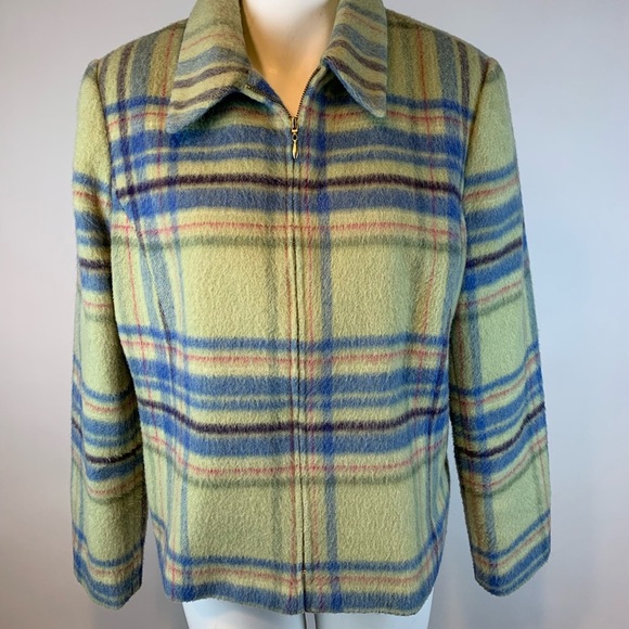 Requirements Vintage Green Plaid Wool Blend Jacket - Picture 1 of 12